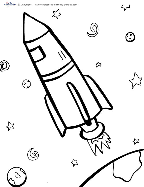 Outer Space Crayon Party Favor, Rocket Ship Coloring Sheet Thank