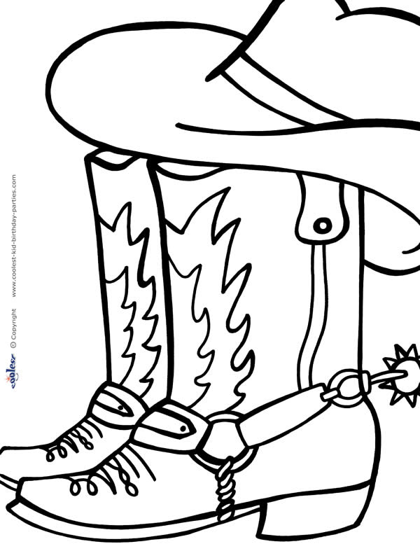 cowboy boots and hat coloring page